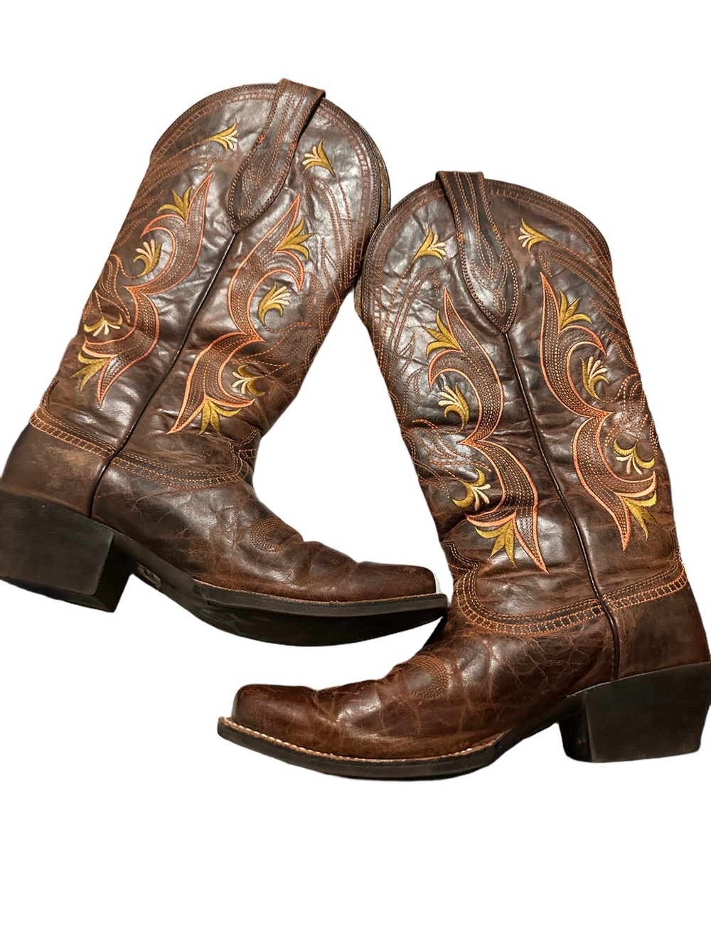 Ariat Brown Lantana Western Embroidered Floral Leather Heeled Boots Size 10B